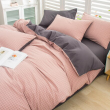 南极人（Nanjiren） 纯棉四件套英伦风床上用品套件床单被套单双人床单床笠款全棉水洗棉四件套 丁香粉格 1.8m床单款(被套2.0x2.3米)