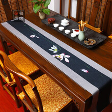 茶台布艺 长条防水轻奢手绘茶席麻布茶布防水桌旗中式禅意中国风棉麻茶道茶桌布 套装：上层15*230+下层30*230cm