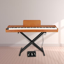 特思邦Tesbon充电款电钢琴便携式多功能88键重锤家用专业初学入门幼师专用键盘乐器 【力度多功能-浅黄原木色】+单踏 单琴头(插电充电一体款）