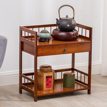 竹优家茶叶柜置物架楠竹小型茶室多层茶壶茶叶罐收纳架客厅放茶具的架子展示储物柜 三面二层带抽屉 长50cm