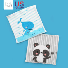 艾洛迪(ilody) 新生婴儿护肚围护肚脐眼单双层肚兜宝宝护肚子神器儿童裹腹秋冬 蓝小鲸+熊猫【双层，西欧插画风】 17*17cm(适合0-7个月宝宝)