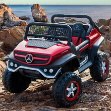 酷太阳奔驰乌尼莫克双人儿童电动车四驱动四轮汽车可坐人越野车带遥控小孩宝宝可驾驶益智早教车 烤漆红-四驱动-蓝牙音乐-可拆卸充电电瓶