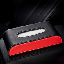 车载纸巾盒挂式遮阳板汽车用品天窗抽纸盒多功能创意座式纸巾盒 座式款-黑红色 宝马标