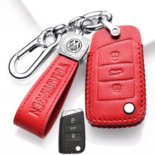 2021款大众探岳钥匙包套高档真牛皮一汽探岳X钥匙扣PLUS专用男女士GTE车钥匙保护套壳扣链330 I款红色（一键启动全包款专用）