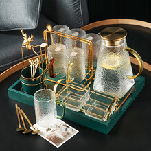 Canjay家用轻奢整套茶具客厅泡茶可煮茶壶套装玻璃水壶水杯北欧现代水具套装 【一壶6杯6勺】+杯架+绿提手大盘+零食碟+叉罐