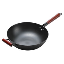 福言记章丘平底锅老式铸铁锅生铁无涂层传统铸铁家用炒菜炒锅煤气灶平底电磁炉专用 铸铁平底锅34CM有耳(不锈钢锅盖+锅铲)