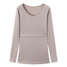 产后哺乳秋衣秋冬季产妇哺乳上衣德绒发热哺乳保暖内衣产妇喂奶衣月子服上衣打底衣哺乳线衣长袖打底衫 哺乳上衣-摩卡色 L码