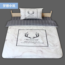 梦想小筑北欧简约麋鹿纯全棉学生单人寝室宿舍床单被套三件套床上用品套装 【麋鹿】全棉三件套+枕头+棉被 1.0m床