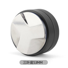 器物集 不锈钢压粉器51mm53mm54mm58mm一字三叶布粉器马卡龙压粉锤咖啡压粉座咖啡机配件 黑色三叶底53MM送垫子