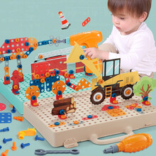 鑫思特 儿童3D拆装螺丝钉立体拼图工具箱双面男孩女孩过家家电钻维修理拧螺丝组装益智玩具 工程系列3269-16