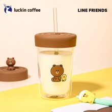 luckincoffee瑞幸咖啡LINE FRIENDS系列吸管双层玻璃水杯子男女320ML Brown