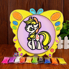 抖音同款ins珍珠泥儿童diy手工制作雪花泥粘土画公主填充画板涂色颜料涂鸦画益婴玩具雪花泥 蝴蝶框-小马宝莉