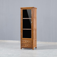 寻古红木家具非洲鸡翅木（学名：非洲崖豆木）小酒柜电视机边柜实木新中式玻璃展示茶叶酒书矮储物收纳柜子O 单个：长50*宽40*高147cm