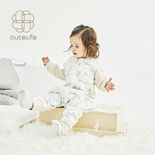 cutelife春季新品羽感夹棉睡袋四层轻羽竹棉侧拼羽感夹棉睡袋分腿带脚兜 墨池梦境 侧拼 推荐室温16-20度 S码 (推荐身高60-80cm)