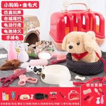 玩具狗狗走路会叫电动仿真毛绒机器电子泰迪小狗会跑的宝宝宠物 彩色小屋-金毛-狗盆+狗窝+小房子+宠物装扮配饰 送电池+螺丝刀