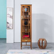 贡艺名居 红木家具非洲鸡翅木（学名：非洲崖豆木）实木酒柜 客厅中式单门玻璃酒柜玄关隔断展示柜子 一个48*38*198cm