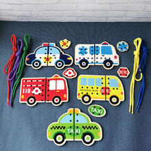 幼儿园穿线板儿童动物穿绳积木精细动作训练玩具宝宝穿线积木早教 木质 【猫绒绒】交通穿线板