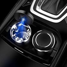 车载烟灰缸多功能创意个性带盖灯有盖车内灰缸汽车用品男通用隐形 不带图案-按下开盖/金属内胆