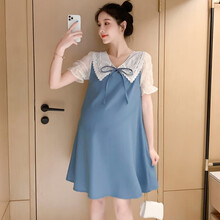 韵暖香 孕妇装小个子孕妇裙2021潮妈时尚款夏装新款韩版宽松孕妇连衣裙夏天辣妈怀孕裙子 浅蓝色 L