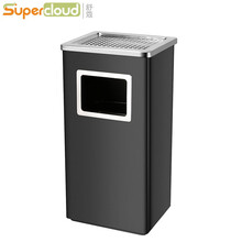 Supercloud（舒蔻）不锈钢烟灰桶酒店大堂垃圾桶带烟灰缸商用立式吸烟桶户外灭烟桶[可定制图案] 【烤瓷黑】长方形烟灰桶