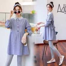 京东超市	
莫代尔 Madallo孕妇装2021春秋新款孕妇上衣裙上身装孕妈装宽松T恤外穿时尚长袖蕾丝绣花腹围可调节 藏蓝XL