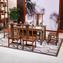 寻古红木家具非洲鸡翅木（学名：非洲崖豆木）茶桌椅组合实木新中式办公室泡茶桌茶台O 158茶桌+四出头官帽椅+曲尺官帽椅