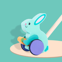 小推车玩具 婴幼儿宝宝学步早教手推车玩具单杆木质小动物响铃儿童推推乐 兔子推车