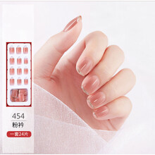 指甲贴 成品穿戴美甲指甲贴中长款新娘穿戴圆头甲片假指甲随意摘戴的美甲片贴片人果冻胶美甲. 【新款】浅咖粉边454