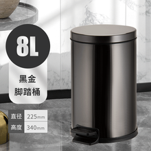 帝梵不锈钢脚踏式垃圾桶筒带盖简约家用客厅卫生间厕所办公卧室小 8L黑金