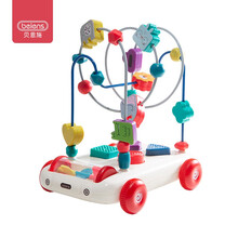 贝恩施儿童玩具儿童绕珠串珠形状配对玩具宝宝婴儿积木早教玩具多功能声光绕珠小车YZ32红色