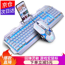 银雕键盘鼠标套装吃鸡键鼠耳机三件套机械手感有线电竞游戏专用台式笔记本电脑外设usb家用办公发光键盘 金属白色冰蓝光+七彩发光游戏鼠标
