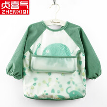 贞喜气 儿童罩衣 宝宝吃饭围兜秋冬季防水围裙围嘴加厚防脏灯芯绒婴儿饭兜反穿衣长袖防溅衣 儿童罩衣【大象绿色L码】