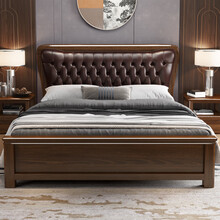 曲巧 实木床胡桃木中式现代简约双人床高箱床婚床1.5m主卧欧式床储物床1.8米卧室家具 1500*2000 框架 实木单床