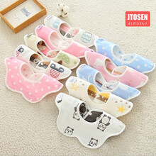 吉田久森 5条装360度旋转婴儿口水巾围嘴纯棉纱布宝宝围嘴兜新生儿饭兜防水旋转吸水口水兜儿童饭兜 【女宝宝色系】5条装围嘴