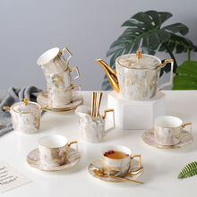 帝狼（DILANG）高档ins英式下午茶茶具套装欧式小咖啡具咖啡杯套装北欧轻奢家用 大理石纹14件6杯装(礼盒装) 15件