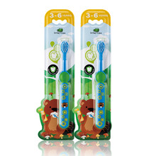 小树苗儿童牙刷宝宝乳牙刷婴儿口腔清洁2支套装蓝+粉 3-6岁绿+绿