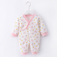【无骨缝制】婴儿连体衣精梳纯棉男女宝宝哈衣系带和尚服春秋薄款爬服0-3-6月新生儿衣服偏襟护肚汉服 满印樱桃小果 59码