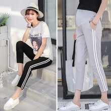 孕妇裤春夏休闲舒适孕妇装夏装薄款外穿运动裤子春秋款时尚潮妈孕妇打底裤 黑色条纹 M