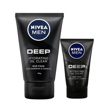 妮维雅(NIVEA)男士深黑洁面乳DEEP控油保湿清洁黑头洁面泥洗面奶套装100g+50g