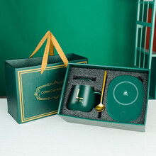 博力神创意个性杯子陶瓷马克杯带盖勺陶瓷保温马克杯55度智能恒温杯子情侣个性实用礼品定制logo暖暖杯 C 款