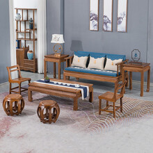 寻古红木家具非洲鸡翅木（学名：非洲崖豆木）沙发全实木新中式客厅原木布艺转角沙发椅组合Q 沙发八件套(含靠背椅)