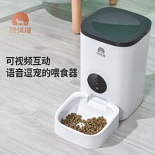 玲珑猫 宠物智能自动喂食器狗狗猫咪定量定时猫粮投喂机宠物喂食机 小白4L-视频版