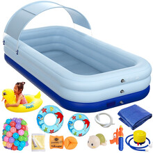 新款儿童游泳池加厚室内外婴儿无线自动充气家用成人游泳池大型户外带棚水池 2.1米三层蓝色豪华套餐（带棚自动充气）