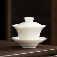 乐叙 羊脂玉盖碗茶杯德化白瓷三才杯大号功夫茶碗家用单个陶瓷泡茶盖碗 羊脂玉盖碗-雅正140ml