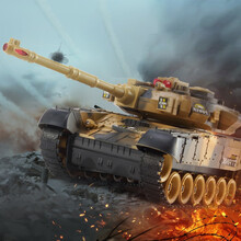 【大号44cm】遥控坦克车耐摔亲子2.4G对战儿童玩具军事仿真模型可充电越野汽车男孩生日礼物 沙漠黄【仿真战斗音效|后坐力+超强动力+终身维修】