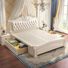 享家一派 床实木床1.8米欧式皮床双人床白色婚床主卧1.5米现代简约公主床高箱储物 单床 1500mm*1900mm  框架结构