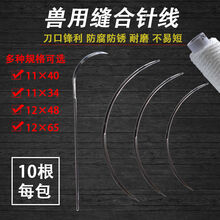 其六兽用缝合线宠物手术缝合针兽医器械不锈钢直针弯针三角针动物针剂 12号白线