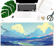 海琴烟 鼠标垫超大号油画风唯美风景艺术动漫简约文艺个性定制订做电脑办公电竞游戏锁边护腕键盘垫桌垫 晴空一鹤 400x900x4mm