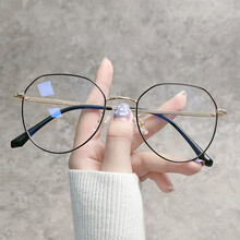 POEROY纯钛防辐射抗蓝光近视眼镜框学生眼睛架轻大脸显瘦疲劳护目男女同款 黑金 无度数防蓝光