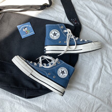 NICEMREO高帮帆布鞋女学生韩版百搭1970s经典平底板鞋女ins潮鞋 海军蓝 40